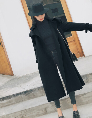 lulu风衣女中长款韩版秋季2018新款chic连帽外套过膝收腰斗篷大衣