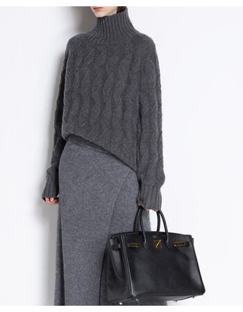 重磅秋冬羊毛衫女短款宽松打底针织衫套头毛衣加厚麻花高领羊绒衫