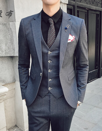 良布新郎服装婚礼男士西装套装韩版修身帅气结婚商务休闲西服三件套男