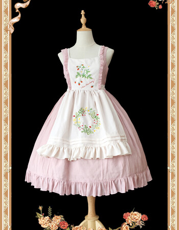 风软妹服泰莎的野草莓*绣花连衣裙征集 肤粉色jsk(围裙和裙子一体)