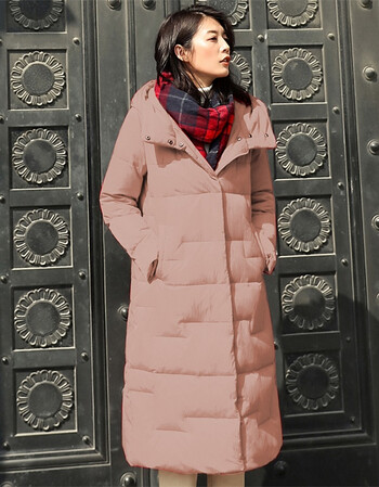 秋冬新款长款羽绒服女纯色宽松时尚休闲外套女j80143020 黛粉色|1202