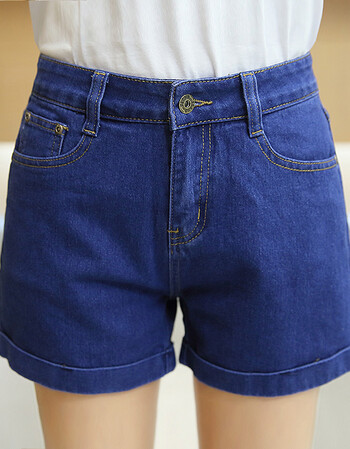 韩模牛仔热裤夏女装修身显瘦百搭高弹力高腰牛仔短裤女 深蓝色 28