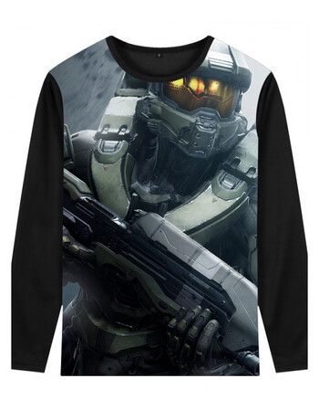 ps4游戏光环系列 halo光晕t恤春秋季长袖学生休闲打底宽松衣服男 黑色