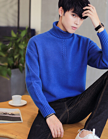 新款高领毛衣男韩版潮流宽松针织衫学生男士线衣外套 837宝蓝色 m