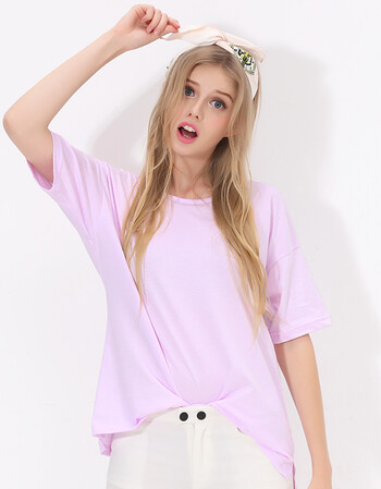 msnu 2016新款 糖果色圆领女t恤 纯棉落肩5分袖宽松显瘦衣服女学生