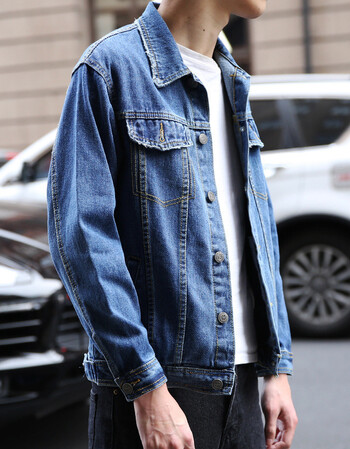 牛仔外套男潮韩版学生帅气宽松外穿黑色长袖牛仔褂男春秋衣服 蓝色 m