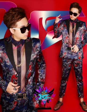 珂梵图品牌男歌手演出服装夜店男装韩版男士印花西装酒吧男dj修身西服