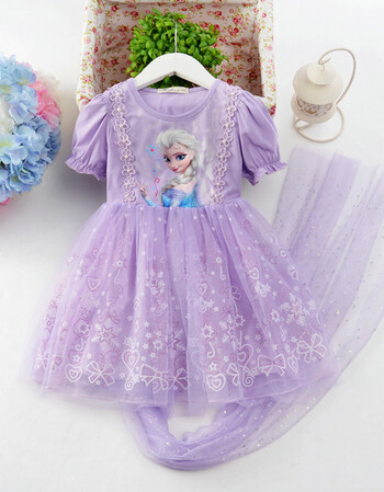 冰雪奇缘公主裙艾莎裙子夏季短袖宝宝裙2018女童夏装爱莎连衣裙 紫色