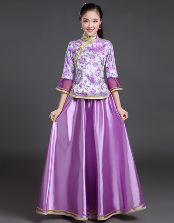 新款中式婚礼伴娘服装民国古装姐妹裙礼服古筝表演服装春秋季 紫色 m