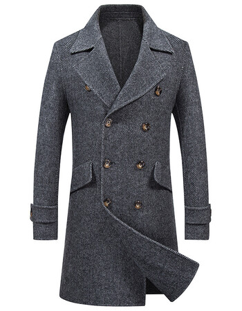 新品香港莱诗伯特秋冬新款阿尔巴卡双面大衣风衣男双排扣中长纯胜工