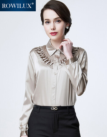 轻奢时尚品牌罗威女装2016夏季新款大码纯色丝衬衫女长袖中长款桑蚕丝