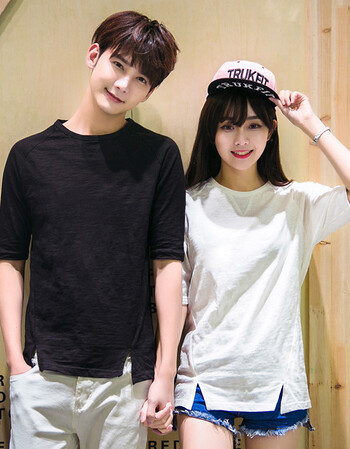 2016夏季新品情侣插肩中袖男女青年短袖t恤衫纯色百搭t恤 白色 2xl