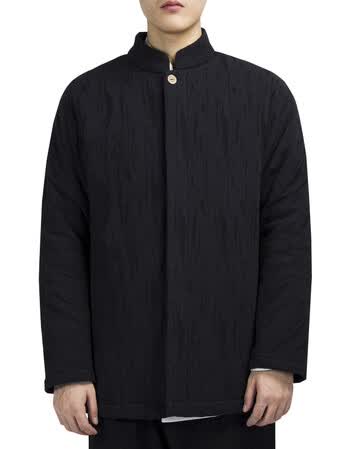 风休闲棉衣中式居士服青年唐装男秋冬季棉服加厚外套古风棉袄 黑色 m