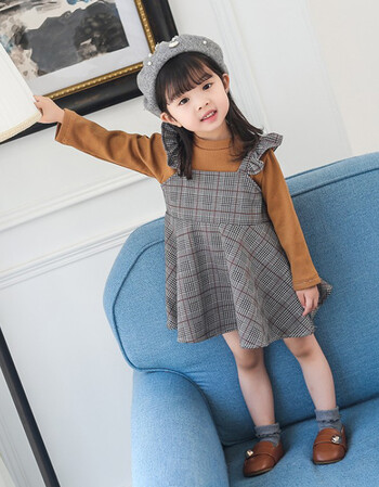 假两件连衣裙小女孩3岁女童4女宝宝5儿童6格子秋装长袖2小童可爱