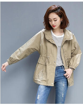 夏尔维纳连帽短款风衣女2018新款秋季宽松夹克春秋薄外套大码女装休闲