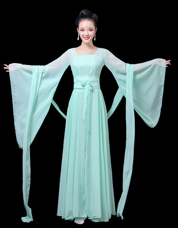 舞服装成人女2018新款中国风飘逸古装汉服大鱼海棠舞蹈演出服 青色 l