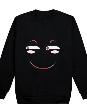 滑稽图案黑色圆领加绒套头 m