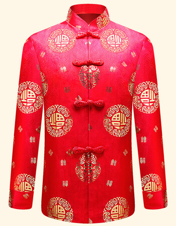 保珞威蔓红色情侣唐装男秋季中老年人过寿中式结婚礼服老人生日爸爸装