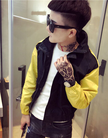 外套男潮流百搭帅气修身夜店个性社会人夹克韩版精神小伙网红双g 黑色