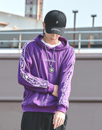 男款卫衣2018男潮连帽秋季宽松ulzzang潮流学生运动情侣衣服黑色 紫色