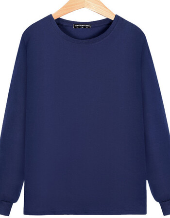 宽松男装秋冬新款男上衣服青少年圆领长袖t恤百搭打底衫体恤 深蓝色