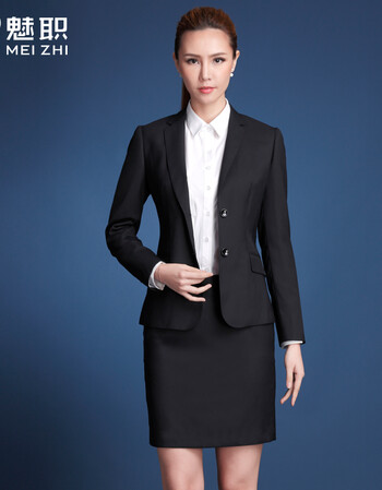 修身长袖羊毛西装套装 经理高管办公室工作服 女职业套裙 黑色 西装
