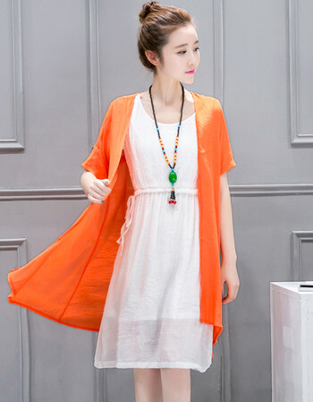 韩衣美惠子棉麻连衣裙两件套女装2016春夏中长款宽松休闲纯色长袖套装