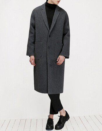 新款毛呢大衣男士中长款羊毛大衣双面羊绒韩版呢子大衣外套男 深灰色
