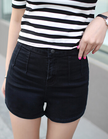 融迈牛仔裤女款修中腰超短裤休闲裤女士春夏款透气韩版潮msw518 黑色