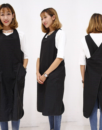 理发师工作服防头发专用理发店美发师围裙时尚发廊长袖长款个性 日系