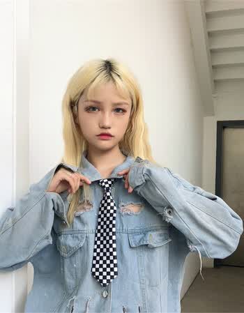 韩版学生复古原宿学院风帅气蹦迪土酷超火装饰领带搭配衬衫女 黑白
