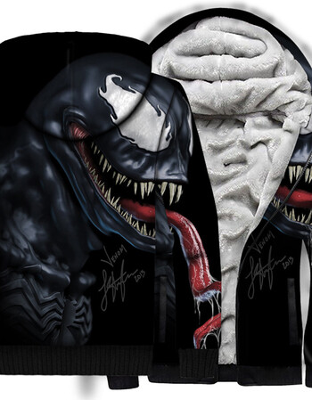 毒液衣服2018季漫威级英雄毒液3d印花厚款拉链帽卫衣 白色 xxxl