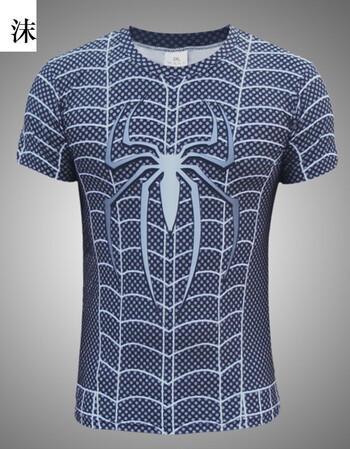 夏季新款美国队长3衣服钢铁侠短袖t恤cos蜘蛛侠超人健身训练衣 黑蜘蛛