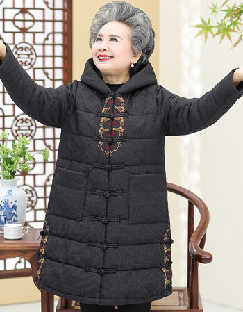 中老年人棉衣女中长款老太太棉袄老人衣服奶奶装冬装羽绒棉服外套