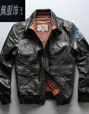二战飞行服a2空军飞行员皮夹克头层牛皮翻领秋冬男士真皮皮衣 黑色 s