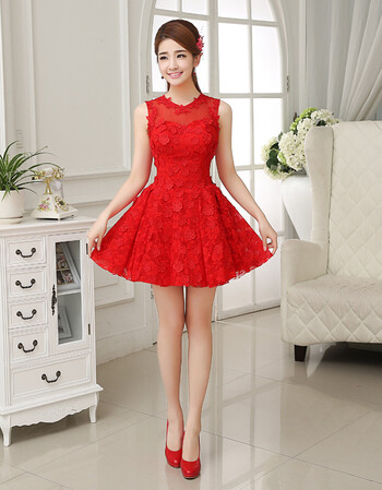 裂慕 时尚品牌2016夏新款新娘结婚红色敬酒服短款修身蕾丝短裙 红色