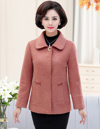 京东品质保障 妈妈装毛呢外套女短款40-50岁中年女装秋冬新款上衣中