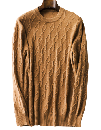 纯羊绒圆领冬季保暖青年宽松山羊绒毛衣男纯色针织衫定制新品 卡其色