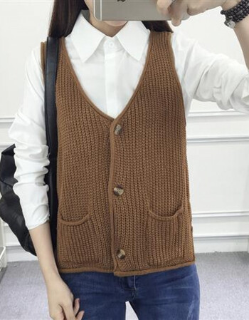 【面料 限时促销】毛衣马甲女短款春秋2017新款韩版v领坎肩毛线背心