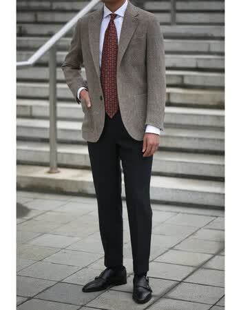 那不勒斯男士羊毛高腰小直筒西裤 黑色深灰色九分西装裤 黑色 发货