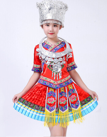 儿童苗族演出服六一幼儿女童云南壮族少数民族舞蹈葫芦丝表演服装