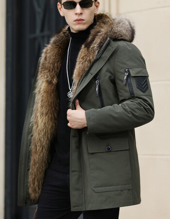 派克服男2018新款皮毛一体男士外套中长款尼克服大衣真皮皮草内胆 军