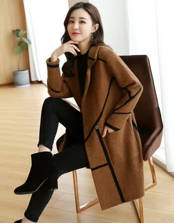 2018秋冬装新款女装韩版宽松针织衫开衫时尚百搭长袖毛衣外套潮 焦糖