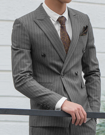 条纹西装男套装西服修身结婚礼服装新郎伴韩版英伦风夜场正装绅士