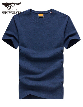 七匹狼短袖t恤男装夏季新款时尚圆领男士体恤衫休闲衣服2978102深蓝色