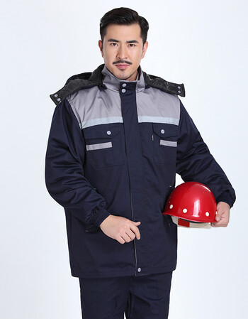 【2019新款】工作服棉衣男可印logo定制加厚反光条冷库防寒劳保棉袄