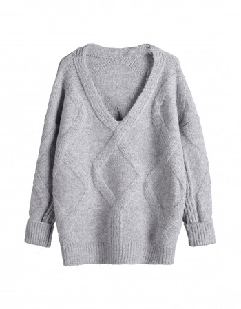 打底长款网红v领毛衣女2018新款套头宽松温柔慵懒风羊绒衫上衣 灰色