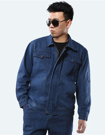 众安凯达牛仔工作服套装男纯棉加厚防烫电焊劳保服耐磨长袖焊工工装电