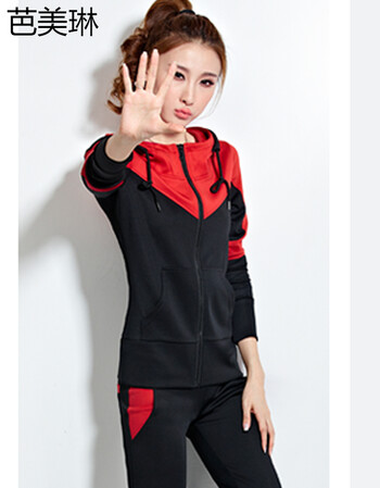 
                                        芭美琳卫衣套装女装2017春装新款韩版修身运动服休闲套装女两件套 2865 黑色 L                