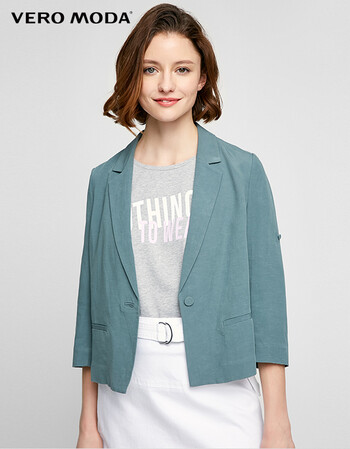 2017夏季新品单扣亚麻材质七分袖西服外套女|317208515 e56香脂绿色